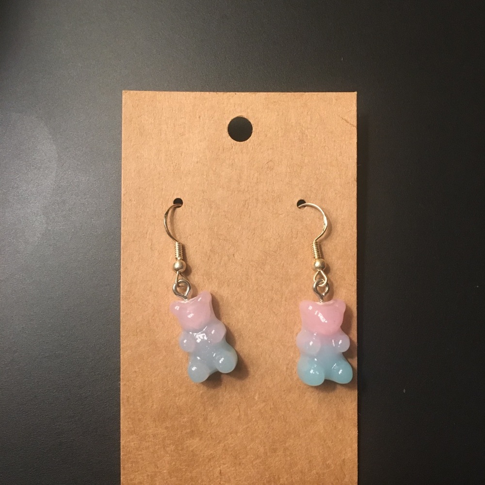 Cotton candy and Clear gummy bear/heart earring bundle